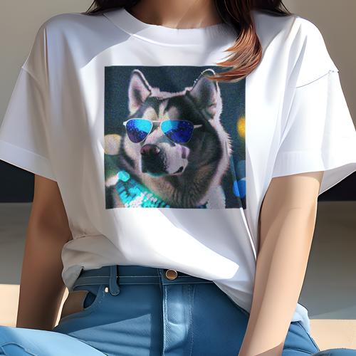 Tシャツ レディース 犬ファン 半袖 春夏 犬柄 プリント カジュアル かわいい 人間用 フィットネス ダンス サングラス シベリアンハスキー 夜景 ネオン Tシャツ レディース 犬ファン 半袖 春夏 犬柄 プリント カジュアル かわいい 人間用 フィットネス ダンス サングラス シベリアンハスキー 夜景 ネオン