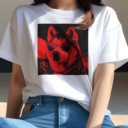 Tシャツ レディース 犬ファン 半袖 春夏 犬柄 プリント カジュアル かわいい 人間用 フィットネス ダンス サングラス シベリアンハスキー スタッズジャケット 赤色フィルター Tシャツ レディース 犬ファン 半袖 春夏 犬柄 プリント カジュアル かわいい 人間用 フィットネス ダンス サングラス シベリアンハスキー スタッズジャケット 赤色フィルター
