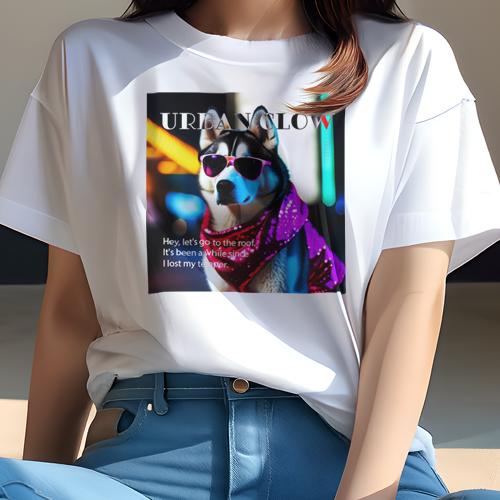 Tシャツ レディース 犬ファン 半袖 春夏 犬柄 プリント カジュアル かわいい 人間用 フィットネス ダンス サングラス ハスキー 街灯 ネオンサイン 光 Tシャツ レディース 犬ファン 半袖 春夏 犬柄 プリント カジュアル かわいい 人間用 フィットネス ダンス サングラス ハスキー 街灯 ネオンサイン 光