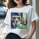Tシャツ レディース 犬ファン 半袖 春夏 犬柄 プリント カジュアル かわいい 人間用 フィットネス ダンス サングラス ボルゾイ コート 街並み