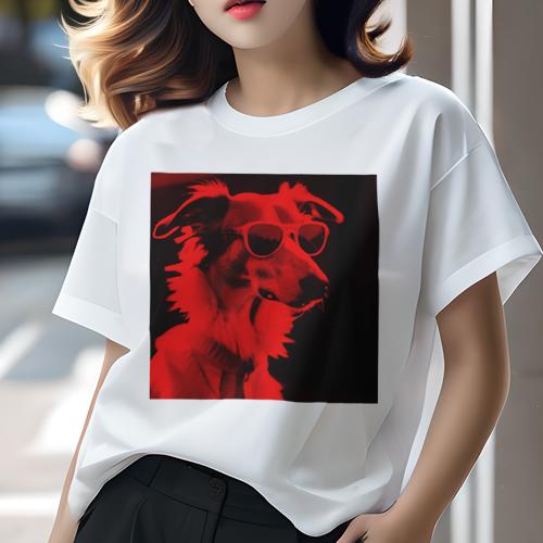 Tシャツ レディース 犬ファン 半袖 春夏 犬柄 プリント カジュアル かわいい 人間用 フィットネス ダンス サングラス その他 赤色 犬