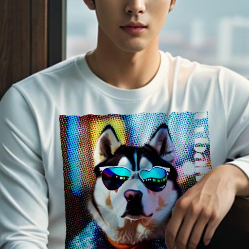 長袖Tシャツ 人間用 メンズ 秋春夏 プリント レジャー アウトドア カジュアル かわいい 犬ファン サングラス シベリアンハスキー ポップアート アーバンジャングル 鮮やかな色