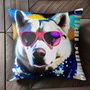 サングラス その他 スパンコール ポップアート カラフル クッションカバー 45×45cm アニマル柄 おしゃれ 可愛い クッション本体付き 正方形 犬ファン