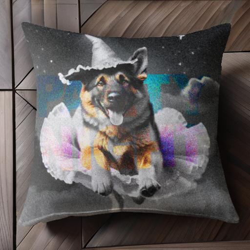 魔女の帽子 ジャーマンシェパード ドレス 夜の風景 星 パーティー クッションカバー 45×45cm アニマル..