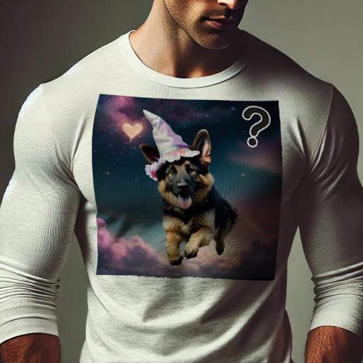 長袖Tシャツ 人間用 メンズ 秋春夏 プリント レジャー アウトドア カジュアル かわいい 犬ファン 星 ジャーマンシェパード 帽子 ハート 雲