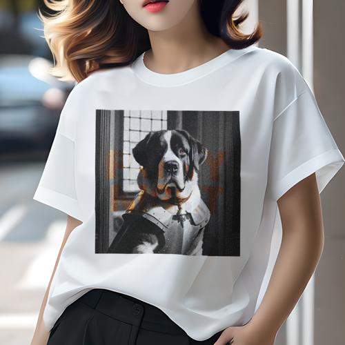 Tシャツ レディース 犬ファン 半袖 春夏 犬柄 プリント カジュアル かわいい 人間用 フィットネス ダンス 鎧 セントバーナード 部屋 窓