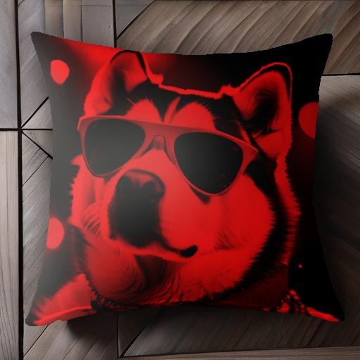 サングラス シベリアンハスキー 赤 ネオン クッションカバー 45×45cm アニマル柄 おしゃれ 可愛い クッ..