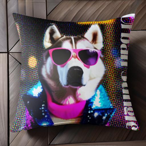 サングラス シベリアンハスキー ジャケット アーバンジャングル ネオン クッションカバー 45×45cm アニマル柄 おしゃれ 可愛い クッション本体付き 正方形 犬ファン