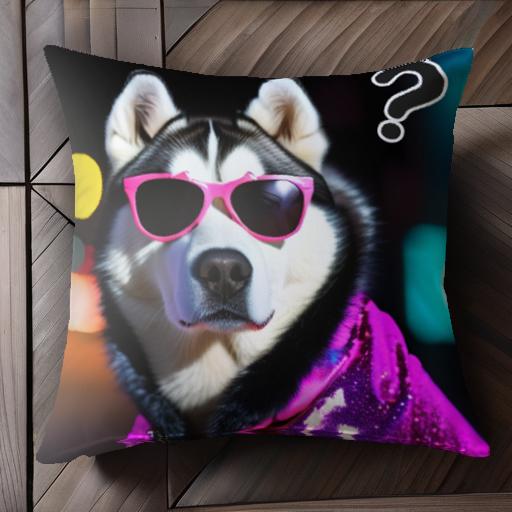 サングラス シベリアンハスキー 洋服 夜景 クエスチョンマーク クッションカバー 45×45cm アニマル柄 ..