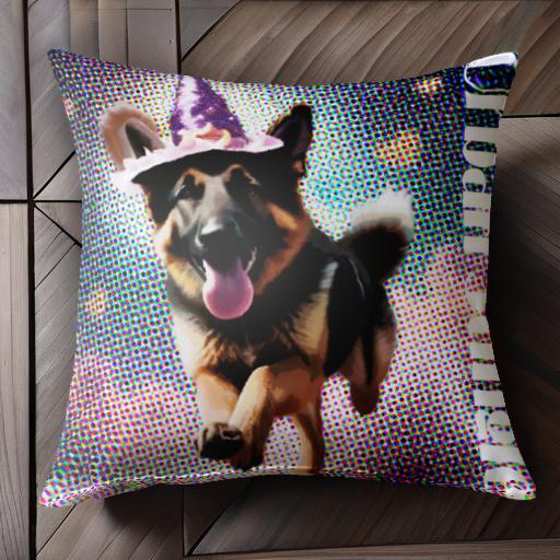 帽子 ジャーマンシェパードドッグ ポルカドット 魔法帽 カラフル クッションカバー 45×45cm アニマル柄 おしゃれ 可愛い クッション本体付き 正方形 犬ファン 帽子 ジャーマンシェパードドッグ ポルカドット 魔法帽 カラフル クッションカバー 45×45cm アニマル柄 おしゃれ 可愛い クッション本体付き 正方形 犬ファン