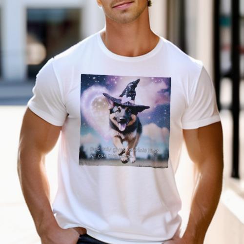 楽天フロントップ楽天市場店Tシャツ メンズ キッズ 犬ファン 半袖 春夏 犬柄 プリント カジュアル かわいい 人間用 フィットネス ダンス 魔女の帽子 ジャーマンシェパード 夜空 ハート キラキラ