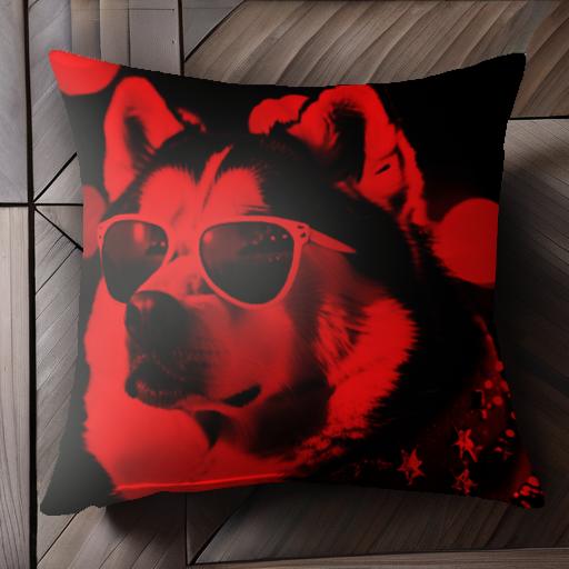 サングラス ハスキー 赤 クール 夜景 クッションカバー 45×45cm アニマル柄 おしゃれ 可愛い クッショ..