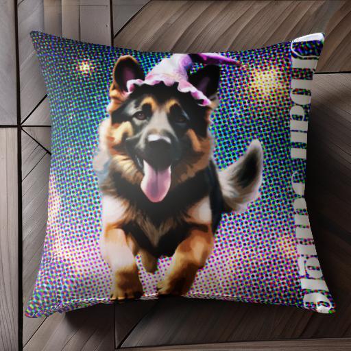 派手 ジャーマンシェパード カラフル ストライプ きらきら 帽子 クッションカバー 45×45cm アニマル柄 おしゃれ 可愛い クッション本体付き 正方形 犬ファン 派手 ジャーマンシェパード カラフル ストライプ きらきら 帽子 クッションカバー 45×45cm アニマル柄 おしゃれ 可愛い クッション本体付き 正方形 犬ファン