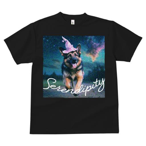 Tシャツ レディース 犬ファン 半袖 春夏 犬柄 プリント カジュアル かわいい 人間用 フィットネス ダンス 魔法の帽子 ジャーマンシェパードドッグ 星 空 手書き文字 Serendipity