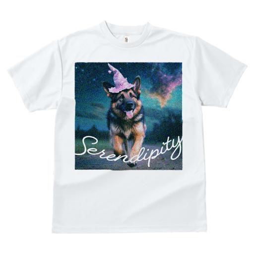 Tシャツ レディース 犬ファン 半袖 春夏 犬柄 プリント カジュアル かわいい 人間用 フィットネス ダンス 魔法の帽子 ジャーマンシェパードドッグ 星 空 手書き文字 Serendipity