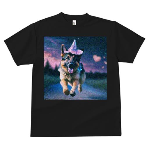 Tシャツ レディース 犬ファン 半袖 春夏 犬柄 プリント カジュアル かわいい 人間用 フィットネス ダンス 帽子 ジャーマンシェパードドッグ 風景 夜 空 星