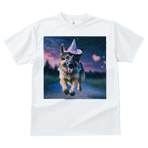 Tシャツ レディース 犬ファン 半袖 春夏 犬柄 プリント カジュアル かわいい 人間用 フィットネス ダンス 帽子 ジャーマンシェパードドッグ 風景 夜 空 星