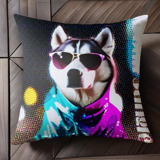 サングラス シベリアンハスキー ナイトシティ 色鮮やか クッションカバー 45×45cm アニマル柄 おしゃれ 可愛い クッション本体付き 正方形 犬ファン サングラス シベリアンハスキー ナイトシティ 色鮮やか クッションカバー 45×45cm アニマル柄 おしゃれ 可愛い クッション本体付き 正方形 犬ファン