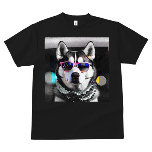 Tシャツ レディース 犬ファン 半袖 春夏 犬柄 プリント カジュアル かわいい 人間用 フィットネス ダンス メガネ シベリアンハスキー スカーフ モノクロ