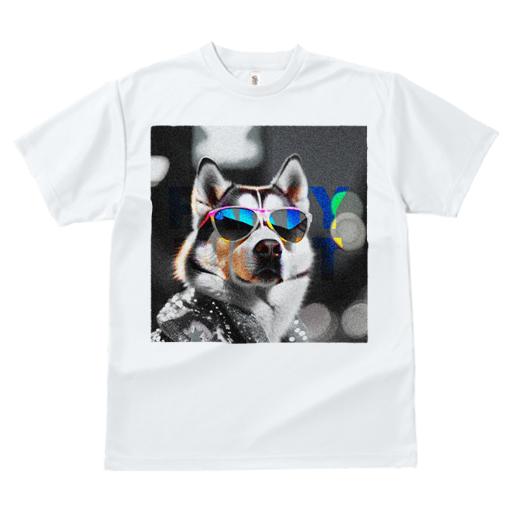 Tシャツ メンズ キッズ 犬ファン 半袖 春夏 犬柄 プリント カジュアル かわいい 人間用 フィットネス ダンス サングラス シベリアンハスキー 夜 光 派手