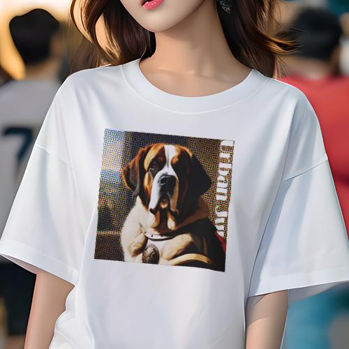 Tシャツ レディース 犬ファン 半袖 春夏 犬柄 プリント カジュアル かわいい 人間用 フィットネス ダンス ポップアート セントバーナード 赤 Tシャツ レディース 犬ファン 半袖 春夏 犬柄 プリント カジュアル かわいい 人間用 フィットネス ダンス ポップアート セントバーナード 赤