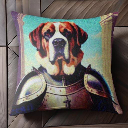 鎧 セントバーナード 中世 犬の肖像画 アーチ クッションカバー 45×45cm アニマル柄 おしゃれ 可愛い クッション本体付き 正方形 犬ファン