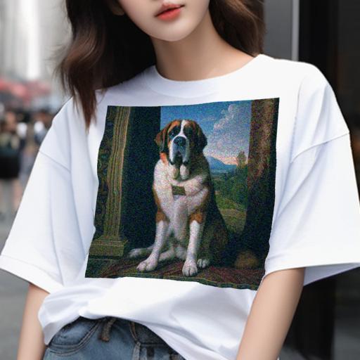 Tシャツ メンズ キッズ 犬ファン 半袖 春夏 犬柄 プリント カジュアル かわいい 人間用 フィットネス ダンス 風景画 セントバーナード 青空 山 柱 絵画