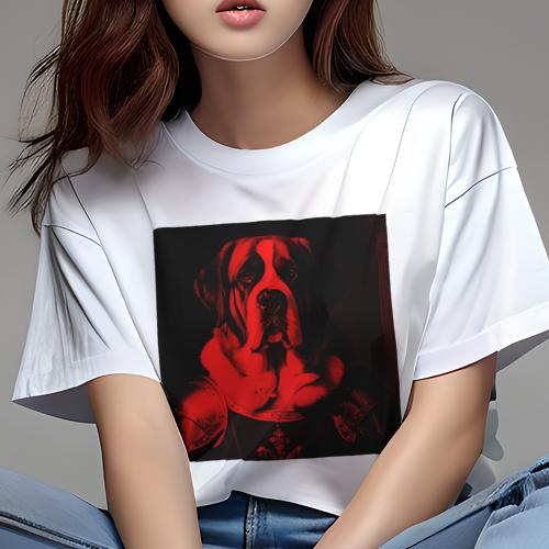 Tシャツ レディース 犬ファン 半袖 春夏 犬柄 プリント カジュアル かわいい 人間用 フィットネス ダンス 甲冑 セントバーナード犬 芸術 赤い照明 アンティーク