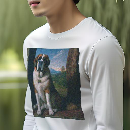 長袖Tシャツ 人間用 メンズ 秋春夏 プリント レジャー アウトドア カジュアル かわいい 犬ファン 風景画 セントバーナード 青空 山 柱 絵画
