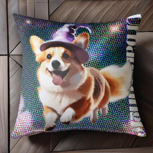 魔法の帽子 コーギー 都市のジャングル ドットグラフィック クッションカバー 45×45cm アニマル柄 おし..