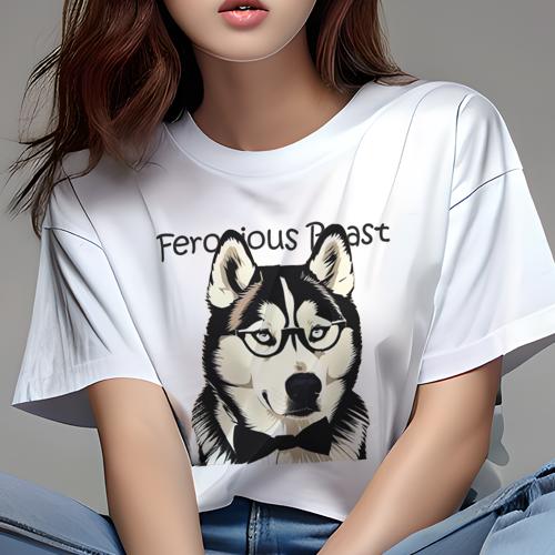 Tシャツ レディース 犬ファン 半袖 春夏 犬柄 プリント カジュアル かわいい 人間用 フィットネス ダンス クッションカバー 45×45cm アニマル柄 おしゃれ 可愛い クッション本体付き