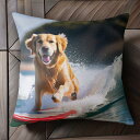 サーフボード ゴールデンレトリーバー 海 青空 ビーチ クッションカバー 45×45cm アニマル柄 おしゃれ 可愛い クッション本体付き 正方形 犬ファン