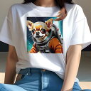 Tシャツ レディース 犬ファン 半袖 春夏 犬柄 プリント カジュアル かわいい 人間用 フィットネス ダンス 宇宙 チワワ 宇宙服 スペース 着ぐるみ(4)