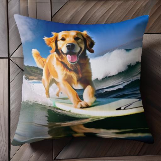 サーフィン ゴールデンレトリバー 海 波 楽しそう クッションカバー 45×45cm アニマル柄 おしゃれ 可愛..