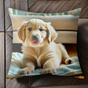 かわいい ゴールデンレトリバー 子犬 室内 カーペット クッションカバー 45×45cm アニマル柄 おしゃれ 可愛い クッション本体付き 正方形 犬ファン