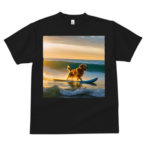 Tシャツ レディース 犬ファン 半袖 春夏 犬柄 プリント カジュアル かわいい 人間用 フィットネス ダンス サーフィン ゴールデンレトリバー 波 ビーチ 夕日