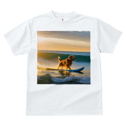 Tシャツ レディース 犬ファン 半袖 春夏 犬柄 プリント カジュアル かわいい 人間用 フィットネス ダンス サーフィン ゴールデンレトリバー 波 ビーチ 夕日