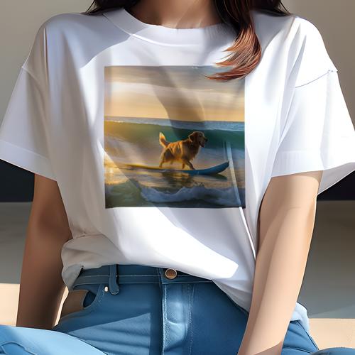 Tシャツ レディース 犬ファン 半袖 春夏 犬柄 プリント カジュアル かわいい 人間用 フィットネス ダンス サーフィン ゴールデンレトリバー 波 ビーチ 夕日 Tシャツ レディース 犬ファン 半袖 春夏 犬柄 プリント カジュアル かわいい 人間用 フィットネス ダンス サーフィン ゴールデンレトリバー 波 ビーチ 夕日
