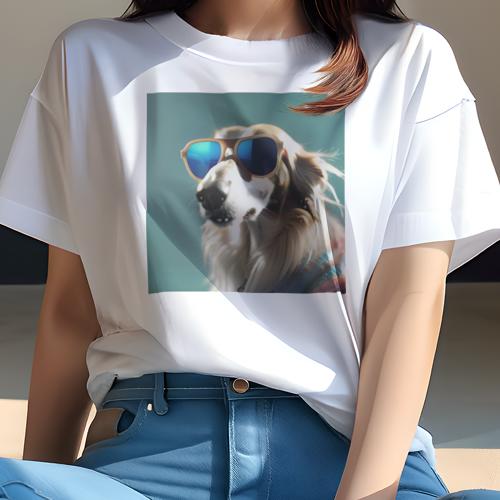 Tシャツ レディース 犬ファン 半袖 春夏 犬柄 プリント カジュアル かわいい 人間用 フィットネス ダンス サングラス ボルゾイ クール スタイリッシュ