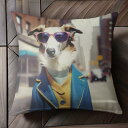 サングラス ボーダーコリー コート 都市 ストリート クッションカバー 45×45cm アニマル柄 おしゃれ 可愛い クッション本体付き 正方形 犬ファン