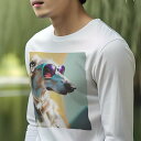 長袖Tシャツ 人間用 メンズ 秋春夏 プリント レジャー アウトドア カジュアル かわいい 犬ファン サングラス サルーキ おしゃれ ファッション カラフル