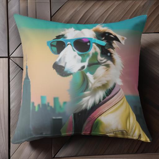 サングラス ボルゾイ カラフル ジャケット ビル 夕焼け クッションカバー 45×45cm アニマル柄 おしゃれ 可愛い クッション本体付き 正方形 犬ファン