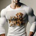 長袖Tシャツ 人間用 メンズ 秋春夏 プリント レジャー アウトドア カジュアル かわいい 犬ファン ゴールデンレトリバー フレンドリー 家族 ペット