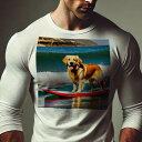 長袖Tシャツ 人間用 メンズ 秋春夏 プリント レジャー アウトドア カジュアル かわいい 犬ファン サーフボード ゴールデンレトリバー 海 波