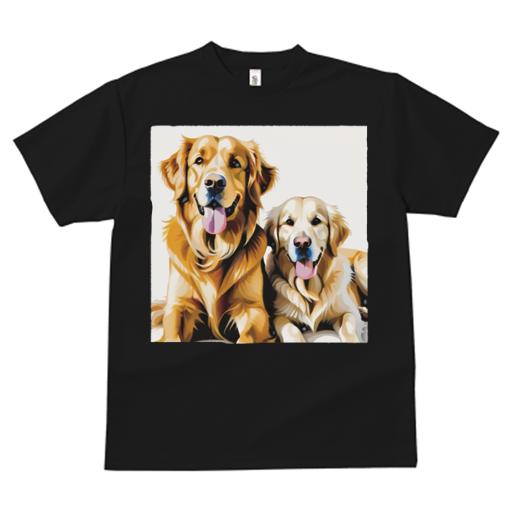 Tシャツ レディース 犬ファン 半袖 春夏 犬柄 プリント カジュアル かわいい 人間用 フィットネス ダンス 笑顔 ゴールデンレトリバー 犬のペア フレンドリー