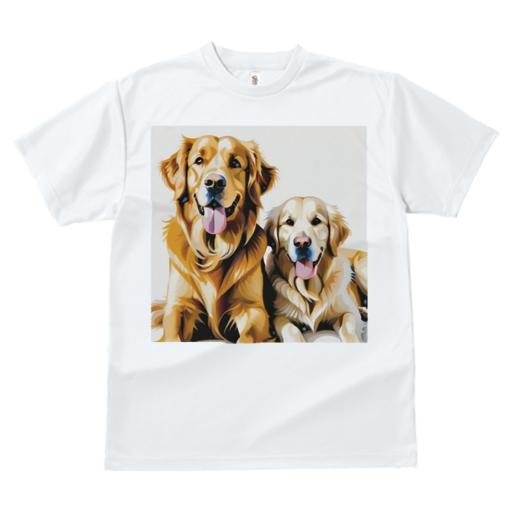 Tシャツ レディース 犬ファン 半袖 春夏 犬柄 プリント カジュアル かわいい 人間用 フィットネス ダンス 笑顔 ゴールデンレトリバー 犬のペア フレンドリー