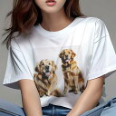 Tシャツ レディース 犬ファン 半袖 春夏 犬柄 プリント カジュアル かわいい 人間用 フィットネス ダンス 笑顔 ゴールデンレトリバー リラックス