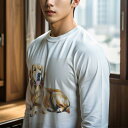 長袖Tシャツ 人間用 メンズ 秋春夏 プリント レジャー アウトドア カジュアル かわいい 犬ファン 犬 ゴールデンレトリバー 絵画風 アート