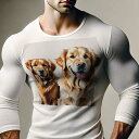 長袖Tシャツ 人間用 メンズ 秋春夏 プリント レジャー アウトドア カジュアル かわいい 犬ファン 笑顔 ゴールデンレトリバー 元気