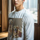 長袖Tシャツ 人間用 メンズ 秋春夏 プリント レジャー アウトドア カジュアル かわいい 犬ファン 笑顔 ゴールデンレトリバー 仲間(4)